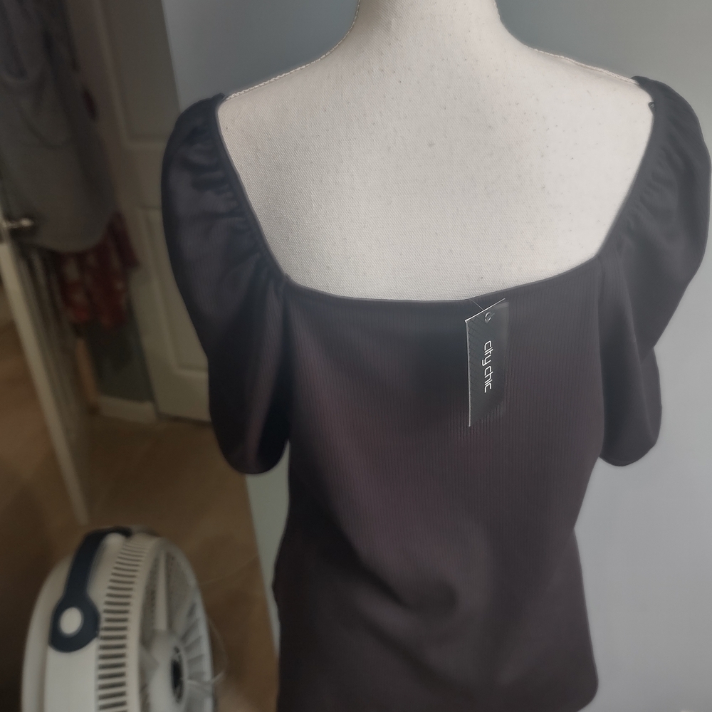 City Chic Black ribbed square neck Top